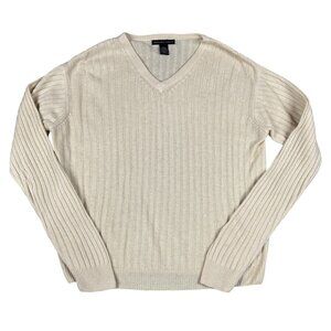 Geoffrey Beene Mens Cashmere & Wool Beige V-Neck Ribbed Sweater Sz Medium